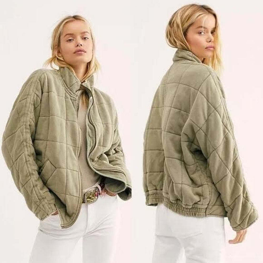 Free people dolman quilted jacket in green